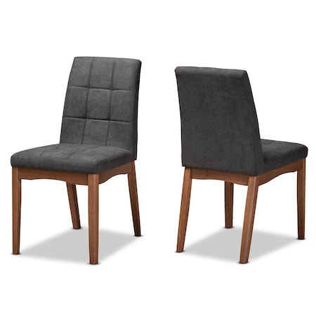 Baxton Studio Tara Mid-Century Transitional Dark Grey Fabric and Walnut Brown Finished Wood 2-PC Dining Chair Set 186-11674-Zoro